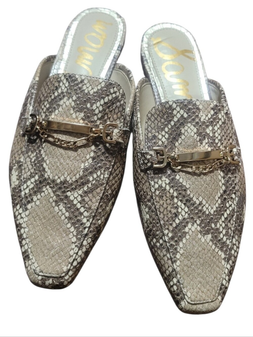 Sam Edelman Linnie Snake Printed Leather Mules Sz 8.5
